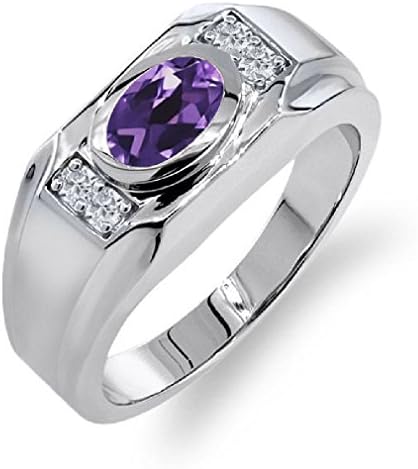 Pink Cookie Oval Purple Amethyst White Created Sapphire Silver Men's Ring