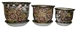 Porcelain pots / planters set of 3 - hand painted gold filigree work, Ribbon Flower design