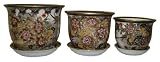 Porcelain pots / planters set of 3 - hand painted gold filigree work, Ribbon Flower design