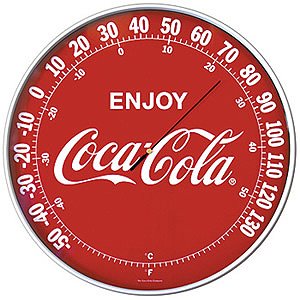COCA-COLA LARGE ROUND INDOOR OUTDOOR WALL THERMOMETER by 