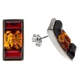 Certified Genuine Multicolor Amber and Sterling Silver Slider Stud Earrings