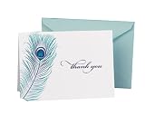 Hortense B. Hewitt Wedding Accessories Thank You Note Cards, Peacock Feather, Pack of 50