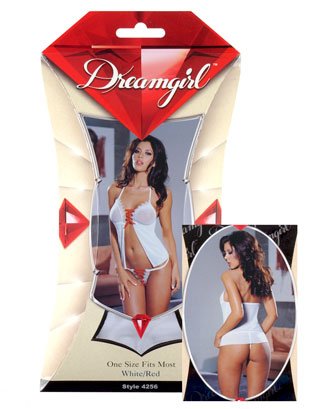 Red Diamond Lycra Net Lace Up Camisole and G-String White Lingerie