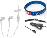 Palm Pixi Accessory Bundle- Stereo Headset Hands-free + Auto Car Vehicle Charger + Free Stars Stripes Wristband