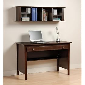 2pcs Computer Desk and Wall Hutch Bookcase - Espresso by Prepac