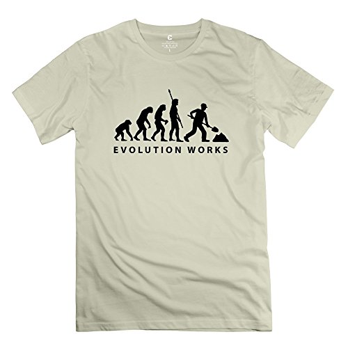 Custom Made Men's Unique T Shirt Evolution Construction Worker Size XS Natural