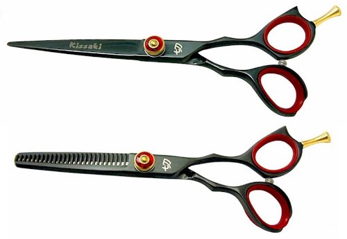Kissaki Pro Hair Black Titanium Sensuki 6" Hair Cutting Shears & Daisaku 26 tooth Thinning Scissors Combo