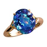 4.16 Ct Oval Millenium Blue Mystic Quartz and Diamond 18k Rose Gold Ring