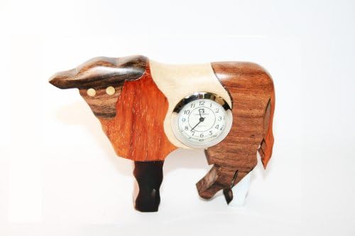 Hand Crafted Wood Ox Collectible Mini-Clock