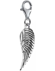 Chuvora .925 Sterling Silver Detailed Feather/ Angel Wing Polished Finish Pendant Charm w/ Lobster Clasp for Charm Bracelet