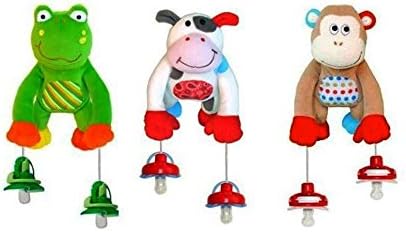 PullyPalz Puddles the Frog, MoMo the Monkey & MooMoo the Cow Interactive Pacifier Toy Combo