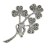 Sterling Silver and Marcasite Shamrock Brooch - Made in Ireland