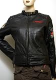 Ed Hardy Lederjacke Biker Leather Jacket Eye Tiger Black W73222, Größe:L Motorradjacke