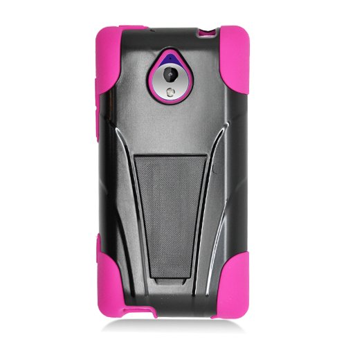 Eagle Cell Hybrid Case with Y Style Kickstand for HTC Tiara/8XT - Retail Packaging - Hot Pink/Black