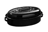 Premier Housewares 37 x 26 cm Oval Enamel Casserole Dish with Lid and Handle, Black Speckled