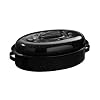 Premier Housewares 37 x 26 cm Oval Enamel Casserole Dish with Lid and Handle, Black Speckled