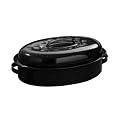 Premier Housewares 37 x 26 cm Oval Enamel Casserole Dish with Lid and Handle, Black Speckled