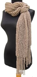 Handmade Ultra Lightweight Acrylic Scarf - Open Knit Weave in Cinnamon Beige (Men/women Gift Idea/100% Knitted By Hand)