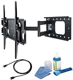 Full-motion slimline wall mount Black Bracket with 623mm extension-Single Arm fits 32 37 40 42 46 50 inch LCD / LED / Plasma TV of ALL MAKES ALL MODELS comes with FREE GOLD HDMI CABLE AND SCREEN CLEANING KIT