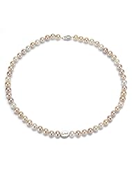 Sterling Silver 7-8mm Multi Pink Cultured Freshwater Pearl High Luster 18" Length Necklace with Sterling Silver "Love" Pendant.
