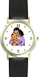 Girl Hugging Teddy Bear Animal - WATCHBUDDY&reg; DELUXE TWO-TONE THEME WATCH - Arabic Numbers - Black Leather Strap-Size-Large ( Men's Size or Jumbo Women's Size )