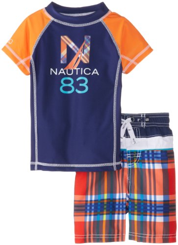 Nautica Baby-Boys Infant Swimwear Rashguard Set, Orange, 24 Months