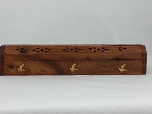 Incense Burner Eagle, Handmade Wooden Coffin Box for Sticks &amp; Cones 12" long.