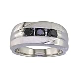 1.10 Ct. Three Stone Round Cut Mens Black Diamond Ring AAA Clarity With Satin Finish