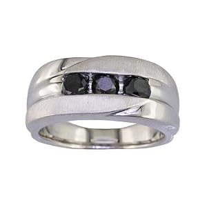 1.10 Ct. Three Stone Round Cut Men's Black Diamond Ring AAA Clarity With Satin Finish