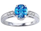1.39 cts Genuine Blue Topaz and Diamond Engagement Ring - 14kt White or Yellow Gold