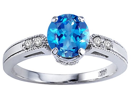 Childrens Toyshop  Jewelry : 1.39 cts Genuine Blue Topaz and Diamond Engagement Ring - 14kt White or Yellow Gold