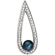 14K White Gold Akoya Cultured Black Pearl and Diamond Pendant