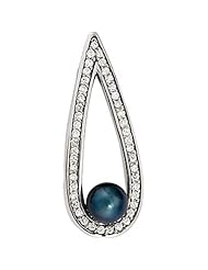 14K White Gold Akoya Cultured Black Pearl and Diamond Pendant -- LIFETIME WARRANTY