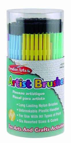 Charles Leonard Inc. Artist Plastic Brushes, Assorted Colors, 144 Tub (73344)