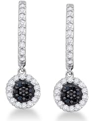 10K White Gold Channel Set Round White and Black Diamond Flower Dangle Earrings - (1/2 cttw)