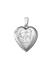 14k White Gold " Sisters Devotion " Hearts Locket 3/4 inch x 3/4 inch in Solid 14K White Gold