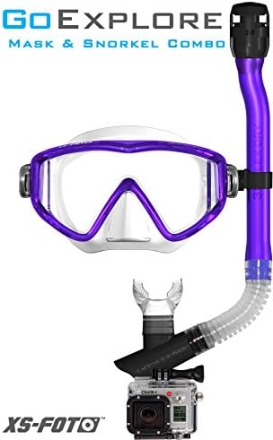 Diving Mask and Snorkel Combo for GoPro PURPLE with Built-in GoPro Camera Mount on Dry Snorkel - Best Hands Free for Snorkeling - GoExplore Combo by XS Foto (MS590PR)