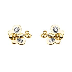 14K Yellow Gold Plated Butterfly CZ Stud Earrings with Screw-back for Children &amp; Women: The World Jewelry Center: Jewelry