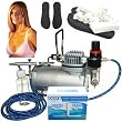 Complete Professional Turbo Tan Airbrush Sunless Tanning System with Ocean DHA Solution Sunless Tanning Variety Sampler Pack (4 Solutions - 1 Pint Total) and Accessories