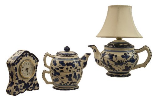 "Vintage White Flower Desk Lamp, Clock and Tea Pot" "Vintage White Flower Desk Lamp, Clock and Tea Pot"