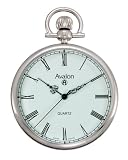 Avalon Classic Silver-Tone Swiss Parts Quartz Pocket Watch with Chain and Built-In Stand # 8140SX