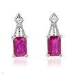 Earrings With 1.55ctw Precious Stones - Genuine Clean Diamonds and Rubies White Gold Length 13mm