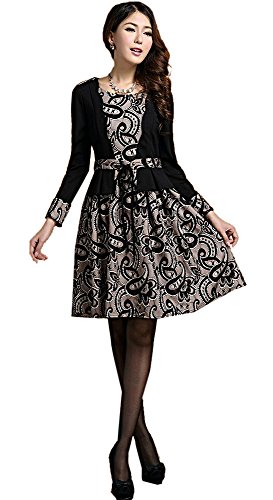 ワンピース ツーピース フェイク 上品 卒業式 入学式 ２次会 レース カジュアル キュート エレガンス レディース 冬物 春物 可愛いスカーフ付き R780