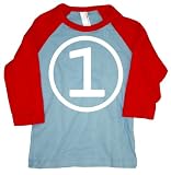 First Birthday 3/4 Sleeve Baby Boy Light Blue and Red American Apparel T Shirt