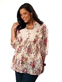 Motherhood Maternity: Plus Size 3/4 Sleeve Mandarin Collar Trapeze Maternity Blouse