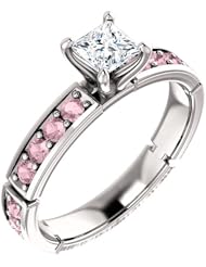 10K White Gold Princess Cut White and Pink Diamond Ring -- LIFETIME WARRANTY