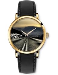 SPRAWL Aanalog Fashion Series Gold Ladies Watches of Genuine Black Leather Strap,Unique Wrist Watch for Women Girls Designed with Road in the Snow