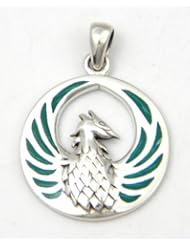 Sterling Silver Phoenix Charm with Malachite Green Inlay