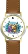 Christmas Carollers Christmas Theme - WATCHBUDDY&reg; DELUXE TWO-TONE THEME WATCH - Arabic Numbers - Brown Leather Strap-Size-Large ( Men's Size or Jumbo Women's Size )