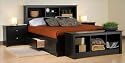 Queen Size Black Platform Bed and Bookcase Headboard
